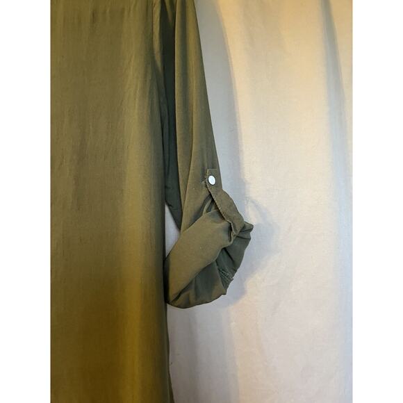 Woman’s Midnight Velvet Khaki Green Hidden Button Up Tunic Blouse Top Size L - Picture 5 of 5